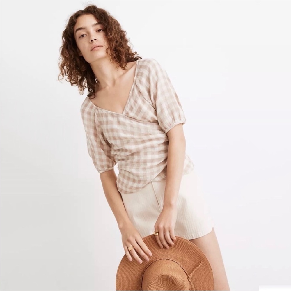 (Sz L) Madewell Gingham Wrap Top